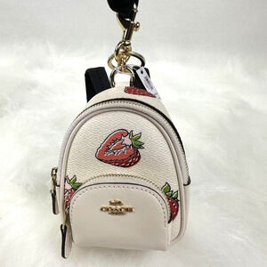 Coach Mini Court Backpack Bag Charm With Strawberry Print CAO93 NWT